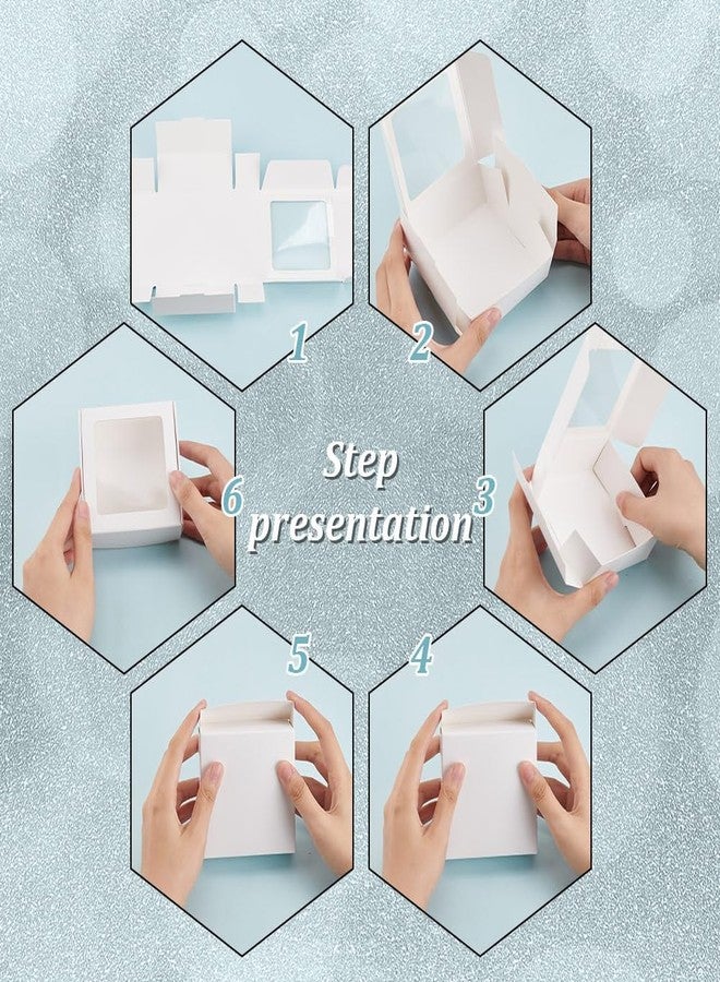 BENECREAT 20 Pack White Kraft Paper Boxes with Clear Window 3.6x3.6x1.4 Gift Packaging Boxes for Bakery Cookies Cake Candy Wedding Party, Christmas Festival Gift Packaging - Image 4